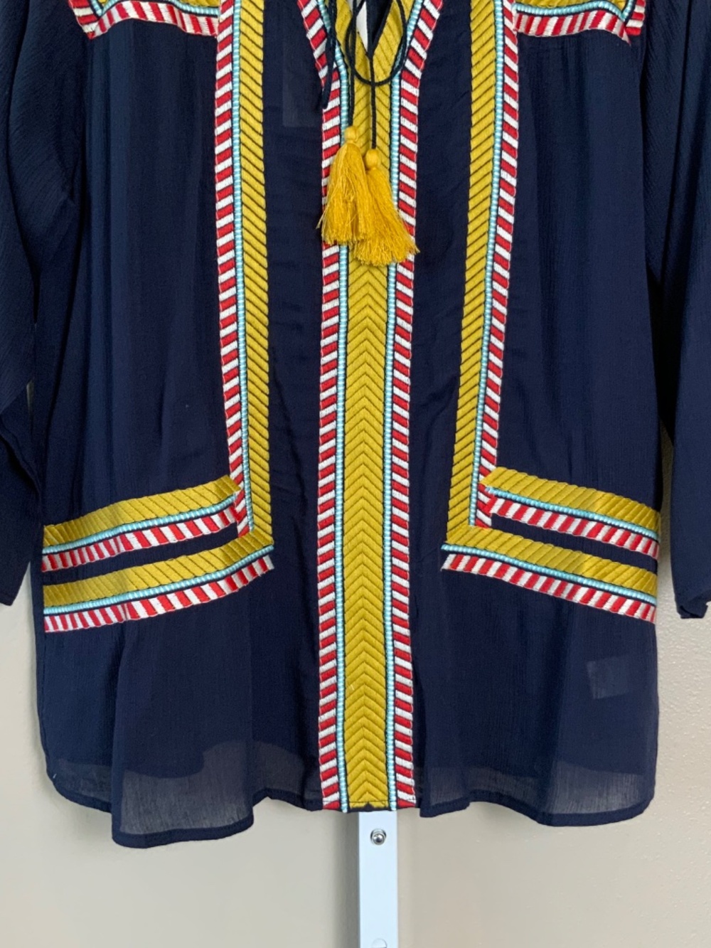 THML Embroidered Tassel Tie 3/4 Sleeve Top - Picture 7 of 16